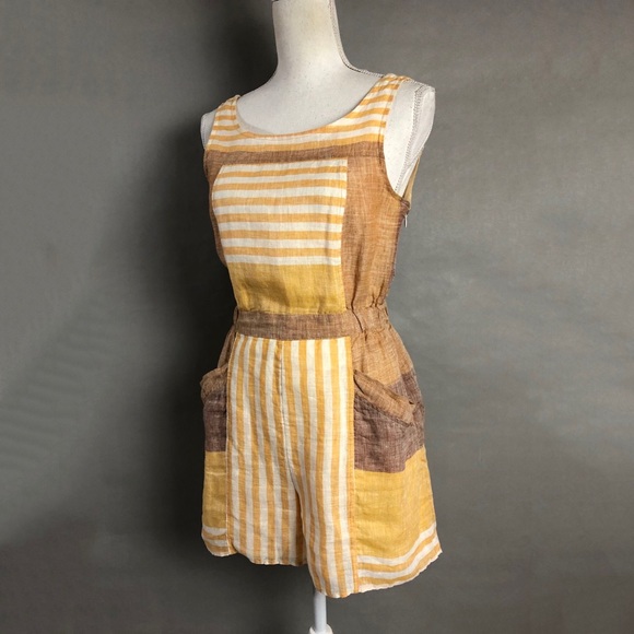 Anthropologie Pants - Anthropologie Romper Orange Brown Striped Linen
